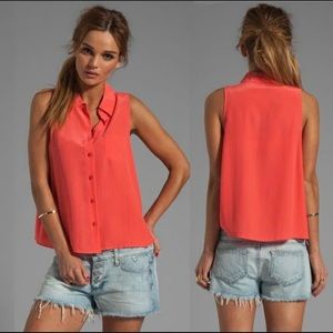 New Equipment Mina Sleeveless Silk Blouse in Cayenne Red XS
